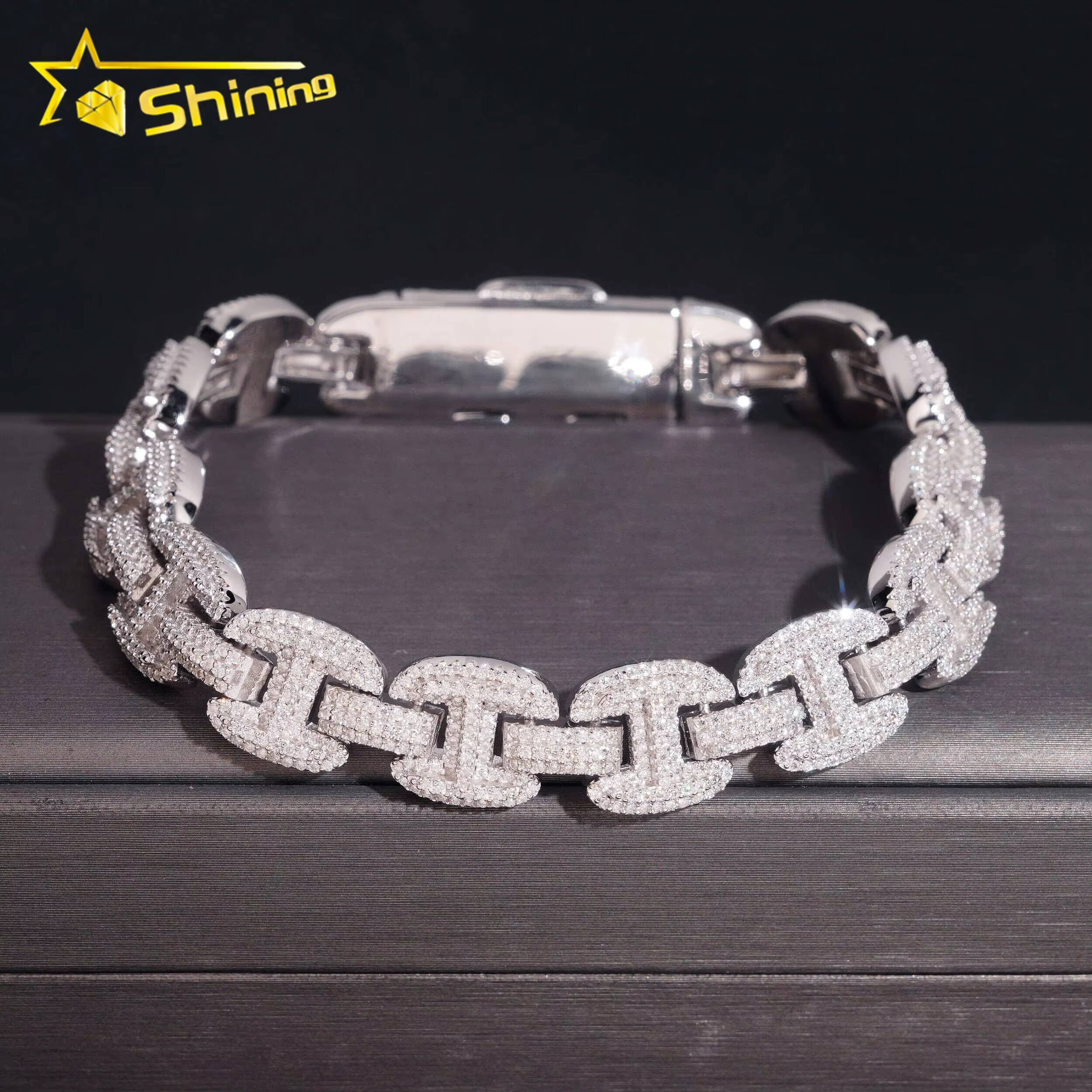 Pass Diamond Tester New Style 925 Silver 12mm Rose Gold GRA Certified Moissanite Bracelet