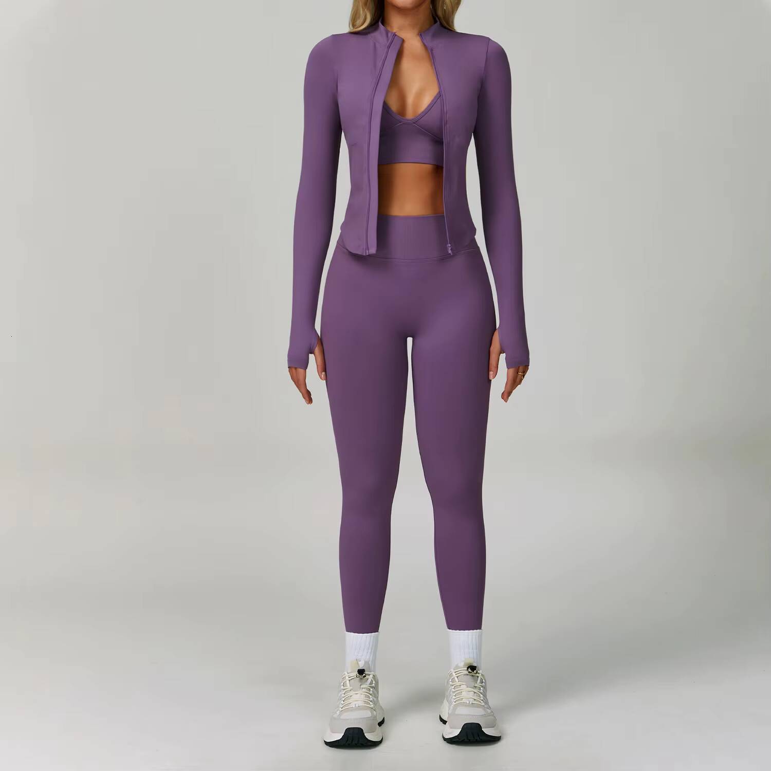 Yimo New Women Gather Hip Lift Yoga Flare Bodysuit Lady Full Zipper High Waist Gym Top Female Bound Feet Slim Sports Suit