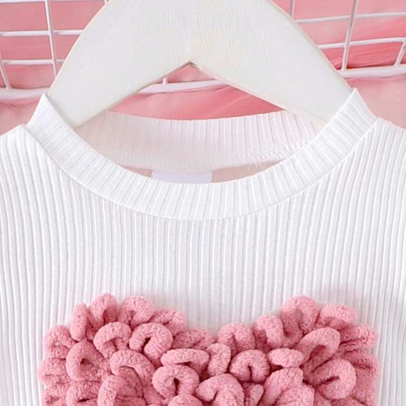 Kid Girl Adorable Outfit Two Piece Set White Top with Puff Ruffled Sleeve Heart Pattern Bow Children Casual Long Sleeve Skirt L250926756S