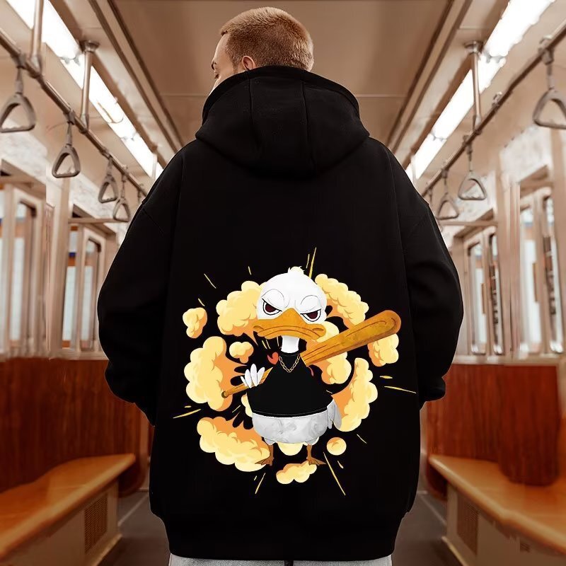 Designer Clothing Luxury Hoodie Autumn Winter Men's American Hip Hop Loose Fit Plus Size Hoodie Men's Fleece Funny Cartoon Print Casual Swea