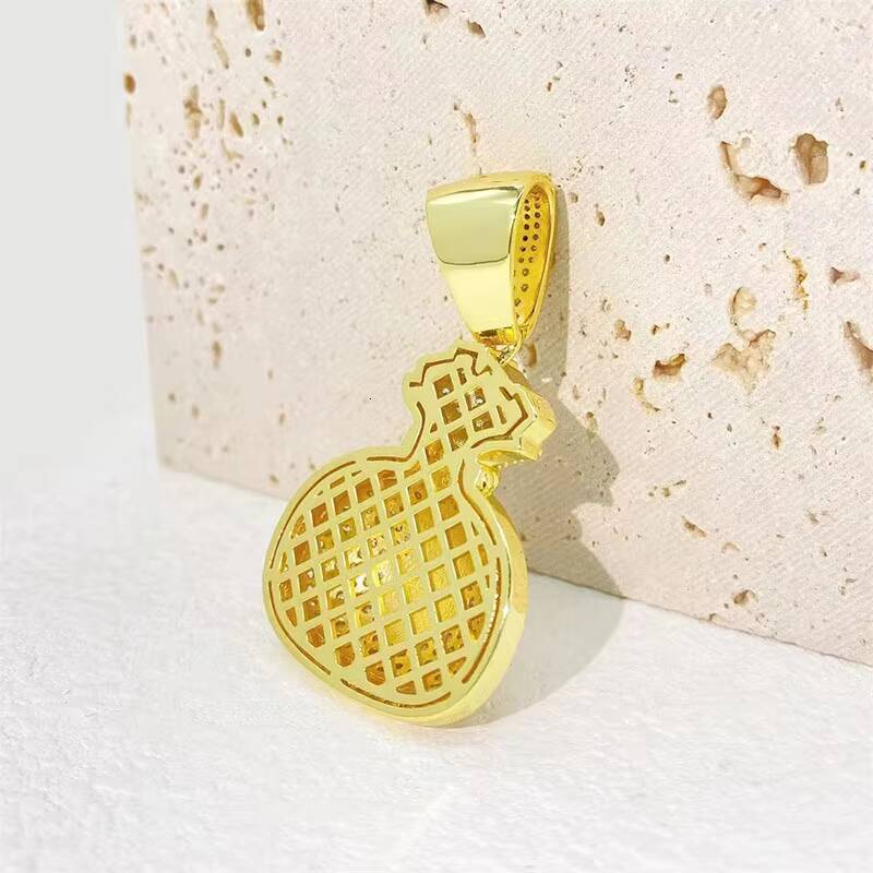 New Arrivals Hip Hop Iced Out Jewelry Vvs Moissanite 14k 18k Gold Plated Money Bag Custom Fine Silver Dollar Sign Pendant