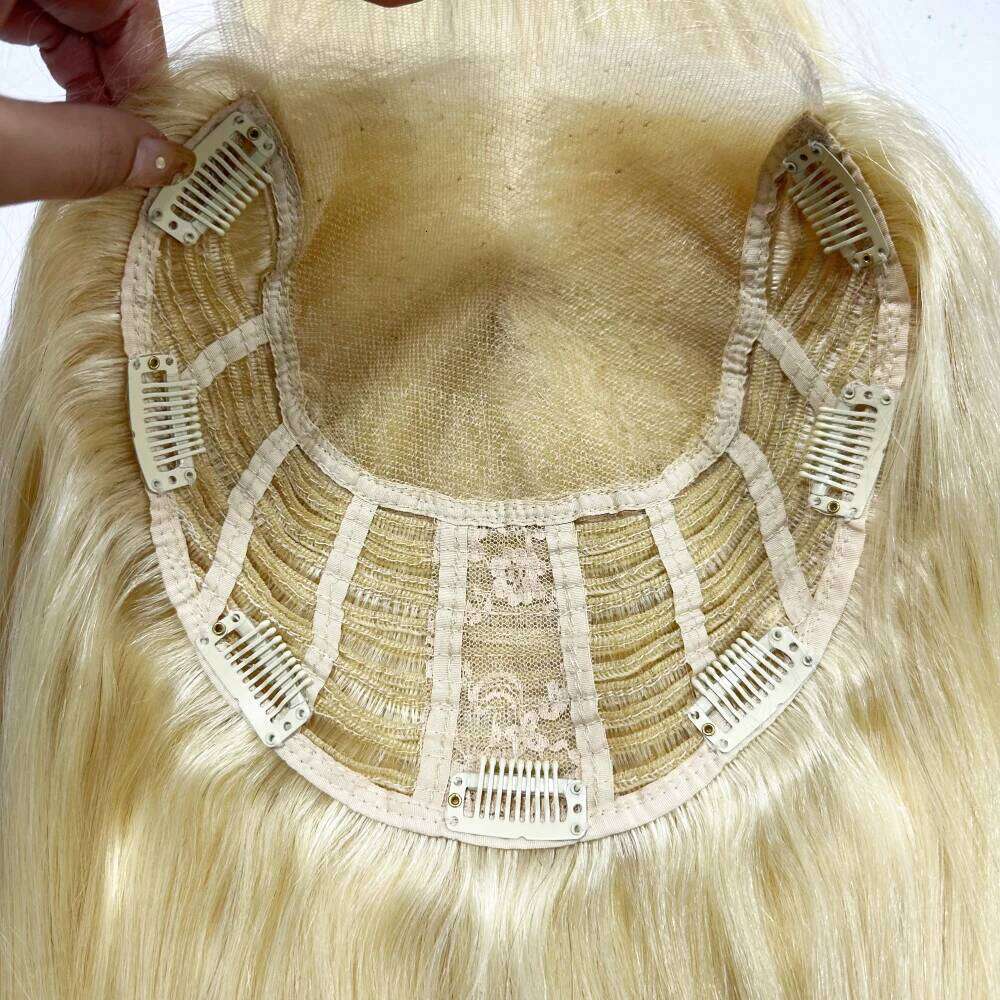 Transparent HD Wefted #613 Honey Blonde Remy Human Hair 6X6 8X8inch with 4X4inch Swiss Lace Overlay for Women Topper