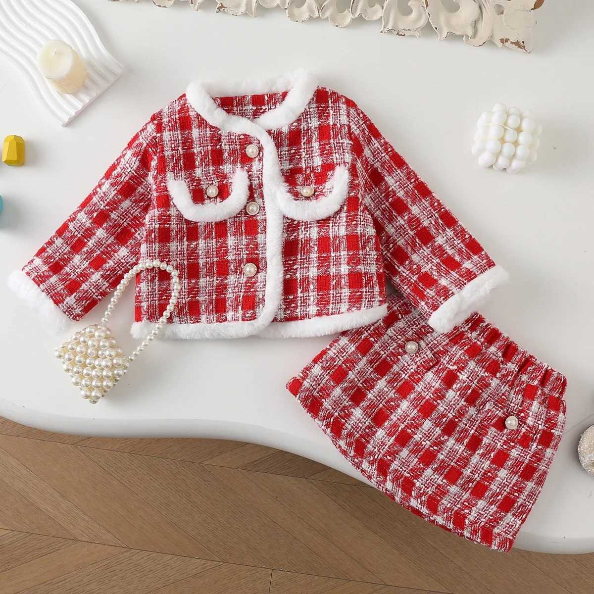 Girls Set Winter New Style Westernstyle with Cotton Thick Red Fashionable Sweet and Cute for The New Year L2509265OPX