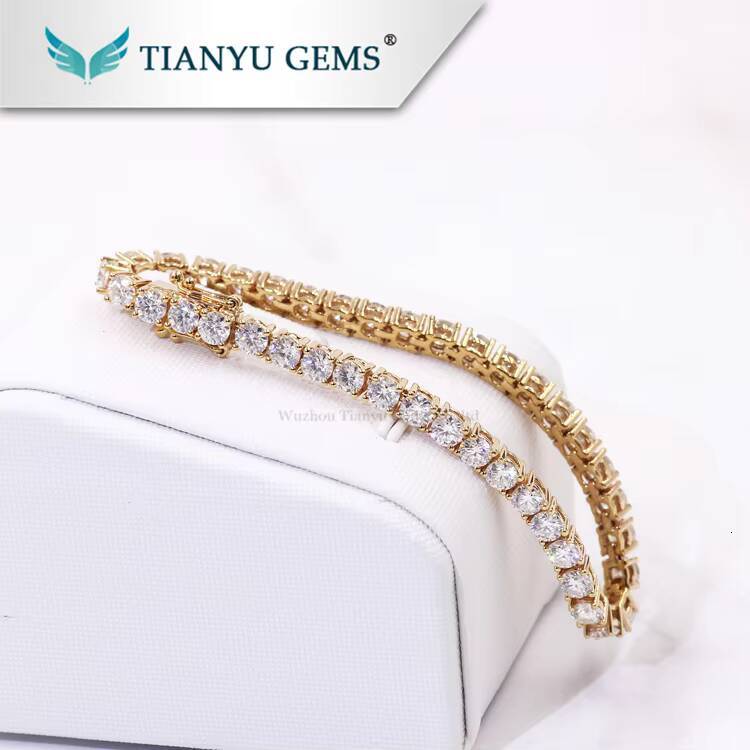 Tianyu Gems Pure Hand Make 2mm 3mm 4mm Round White Moissanite Tennis Bracelet in 14k18k Real Gold Jewelry