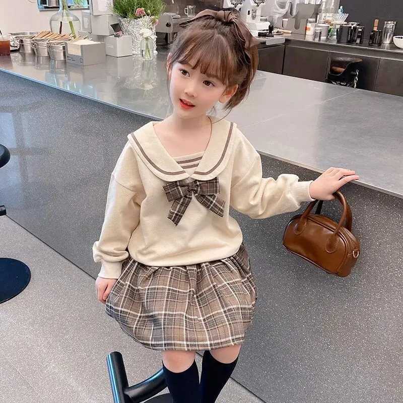Kids Baby Clothes Girls autumn outfit new childrens college style hoodiepleated skirt twopiece set L250926J4VZ