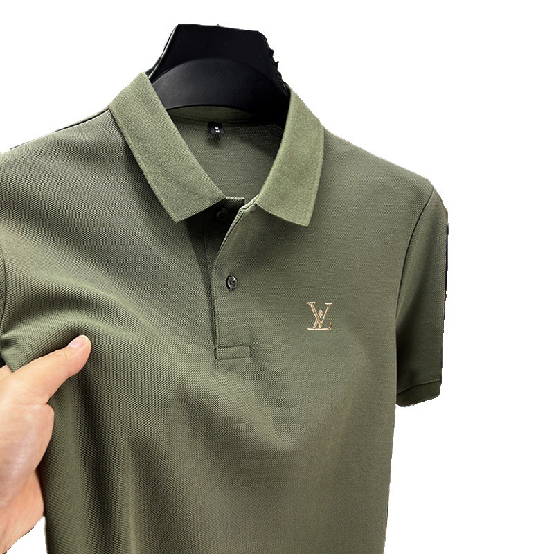 New Men's Designer T Shirt Turn-down Collar Half Sleeve Light Luxury Trendy Brand Embroidered Tops Men's Short Sleeve POLO Shirt T-shirt Bla