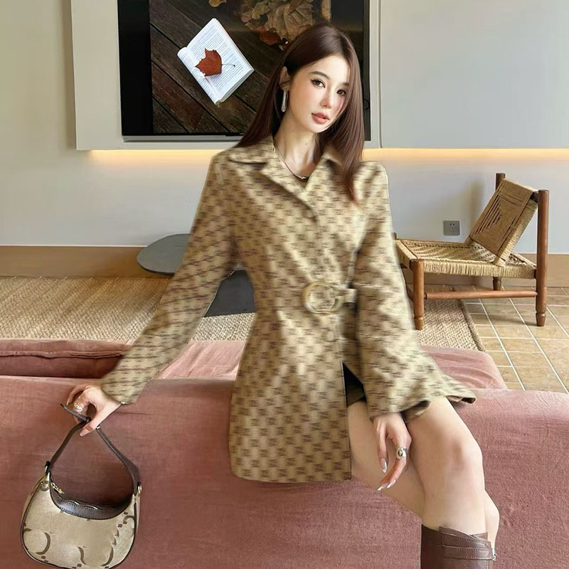 Fashionable new women's long sleeved dress luxurious casual high-quality dress jacket printed belt design autumn and winter women's jacket