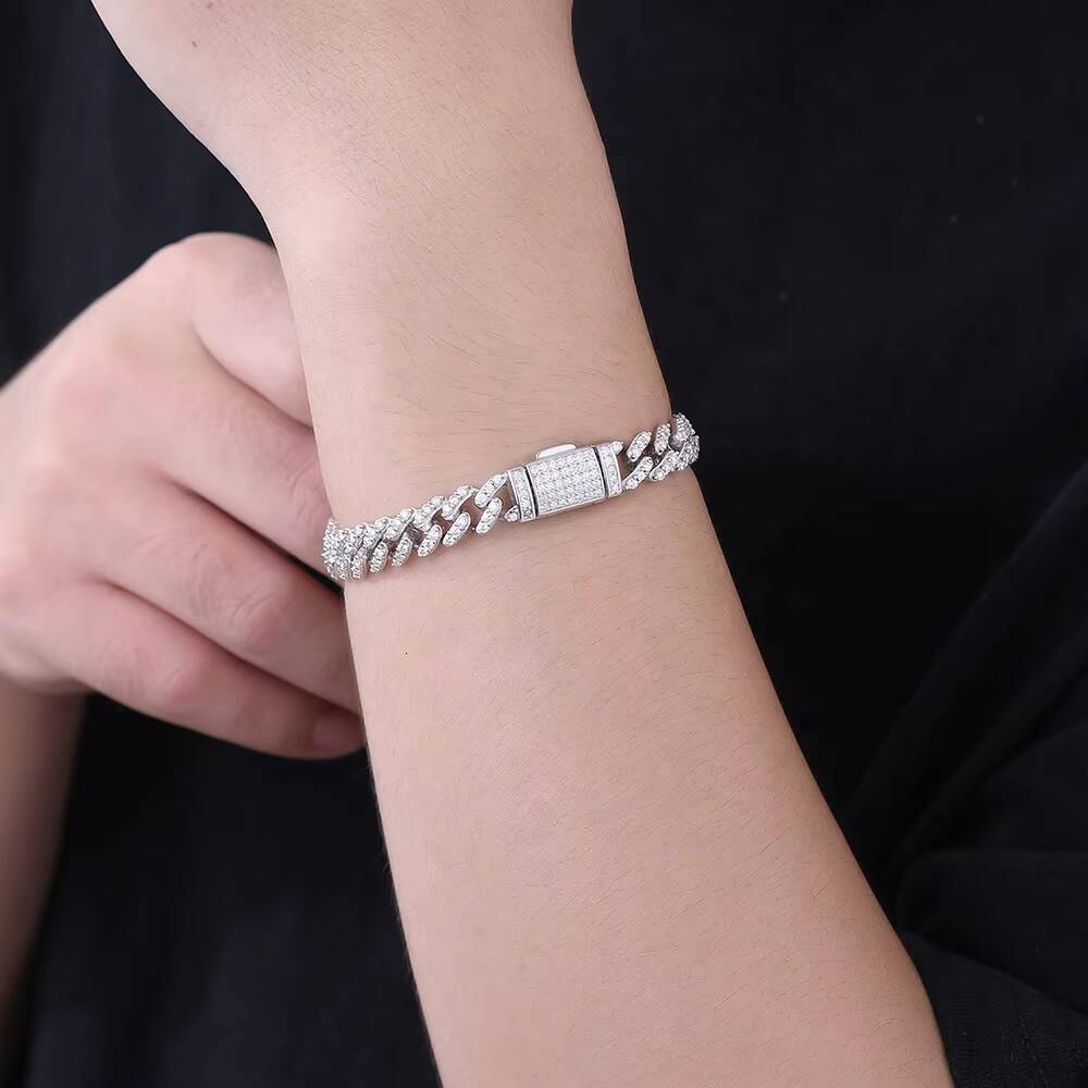 Moissanite Cuban Chain Miami Link Bracelet 8mm 1Row S925 925 Sterling Silver GRA VVS D Color Gold Plated Cadena Cubana Hip Hop