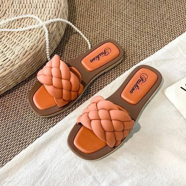 Solid Color Women's Woven Beach Walkers - Comfortable Flat Sandals for Summer Sandals Walking Solid Color Women Shoes Woven Beach Female Slippers