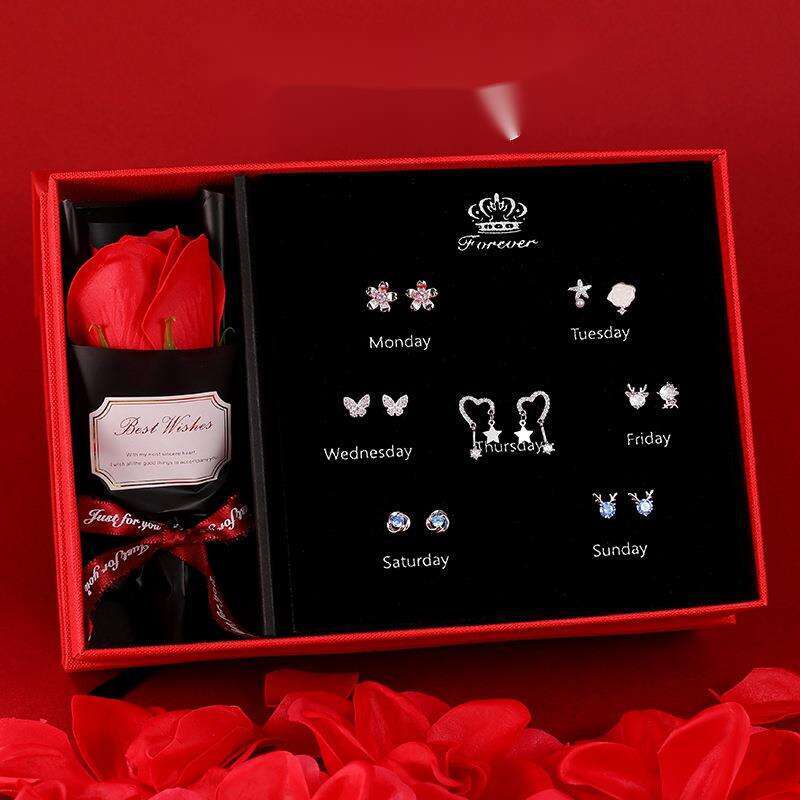 2023 S Sier Needle Earring Set Micro Pave Zircon Fashion Weekly Earrings Valentine's Day Birthday Gift