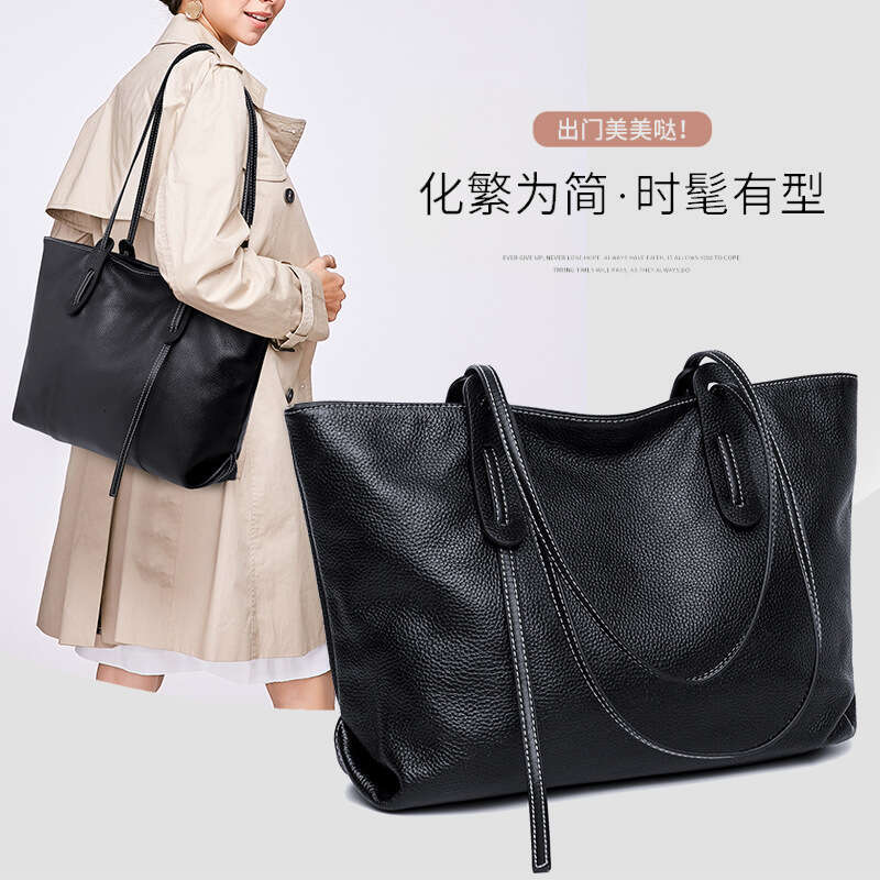designer bag Luxury bag Genuine Leather Tote New Large Capacity Shoulder Bag Women's Top Layer Cowhide Solid Color Commuter Handbag
