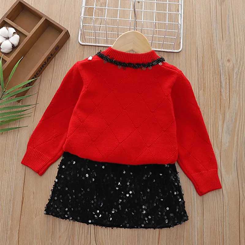 Girls Knitted Clothing Sets Spring Autumn Children Woolen Jersey Sweaters Tops Skirts Princess Dress Suit For Baby Outfits Kids L25092623K2