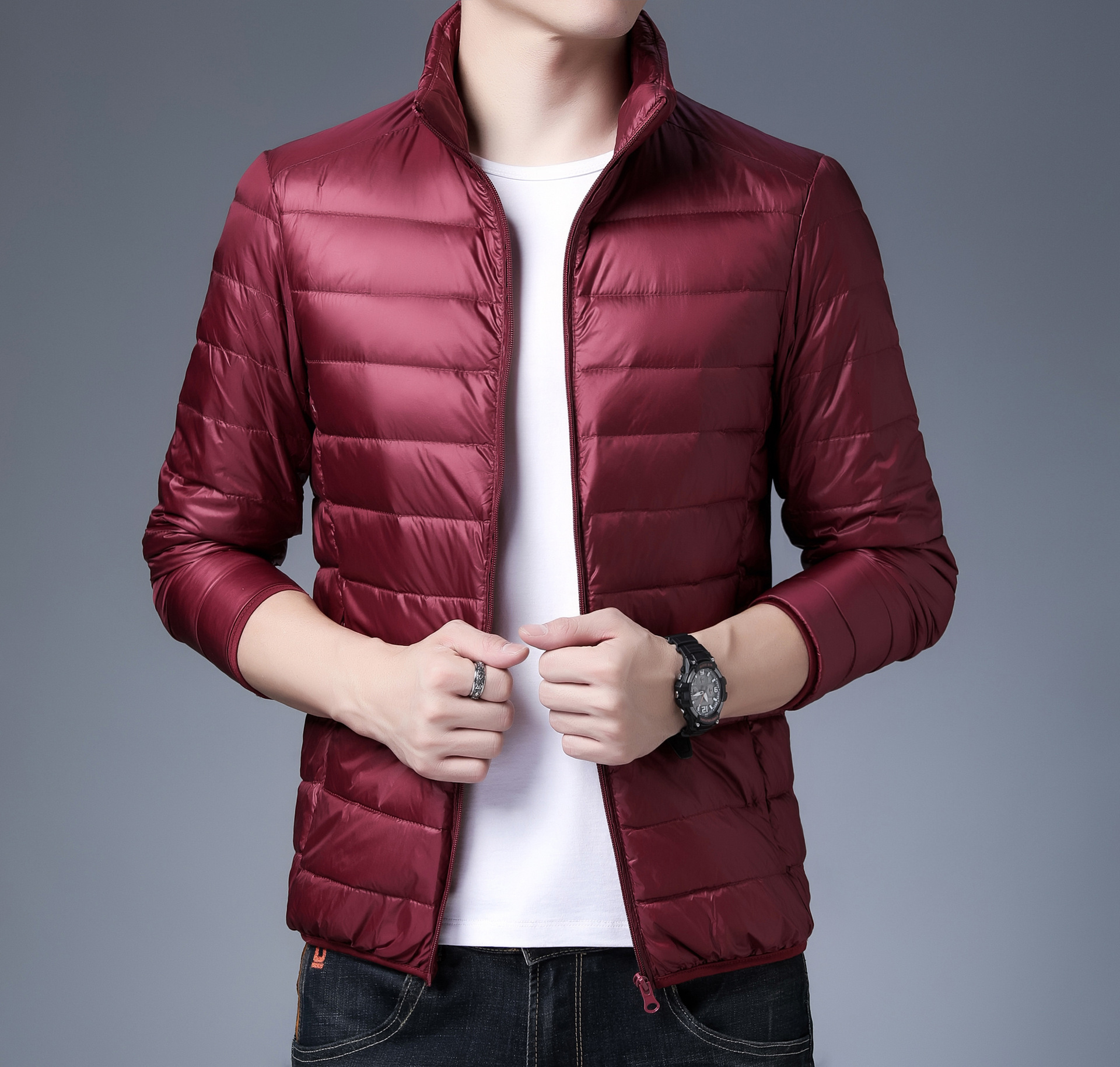 2025 New Lightweight Down Jacket Men's Hooded Stand Collar Short Large Size Men's Clothing for Middle-aged Lightweight Thin Style