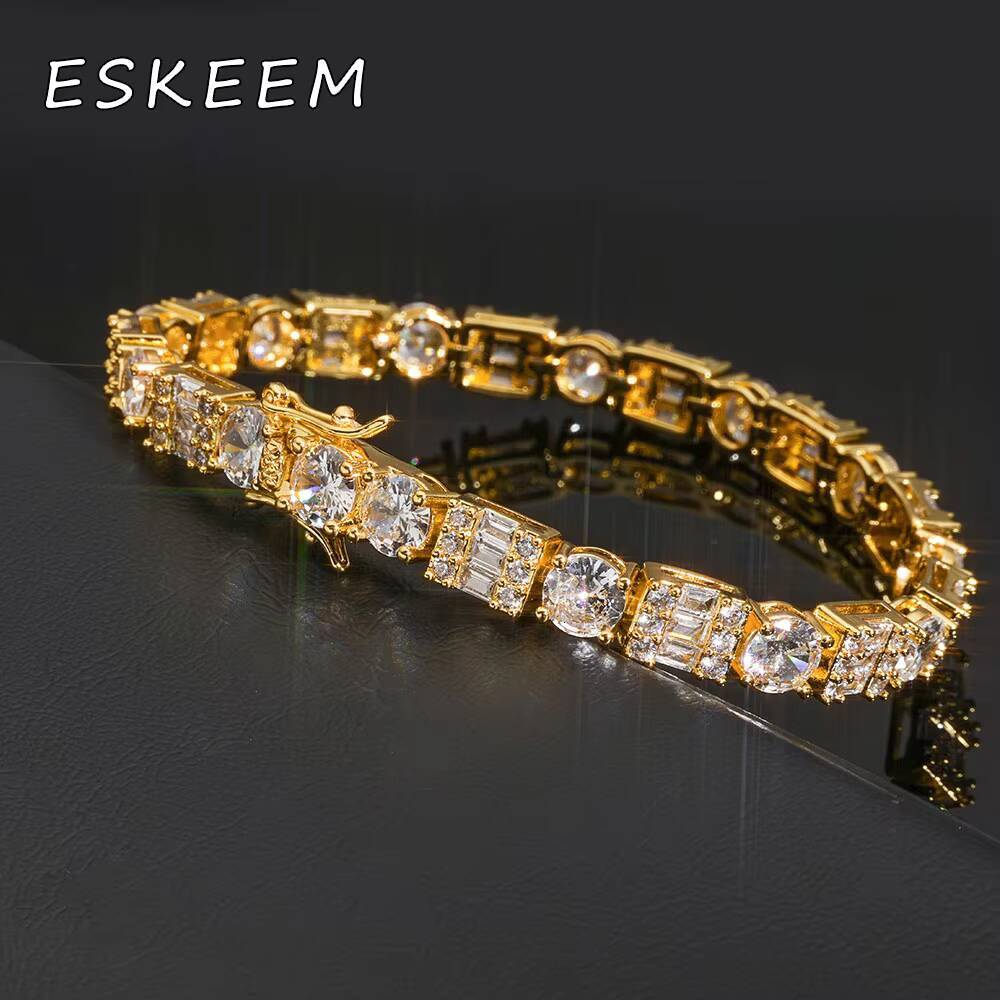 Women VVS Moissanite Tennis Bracelet Square Circular Design 925 Sterling Silver Sparkling Diamond Tennis Chain Hip Hop Jewelry