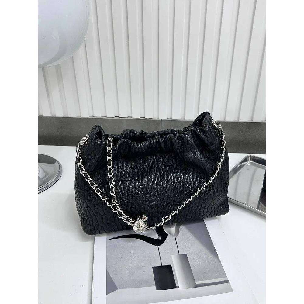 New Women Black Sheepskin Genuine Leather Single Shoulder Fashion Office Ladies Chain Underarm Bag Designer Crossbody Bags