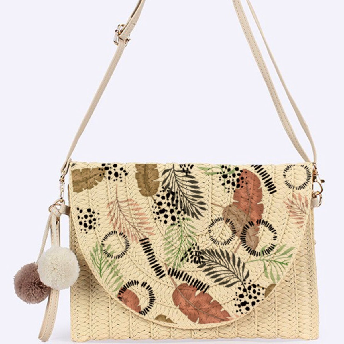 2025 new printed beach leaf flip crossbody bag luxury bag large capacity armpit bag high-end multifunctional grass woven designer bag