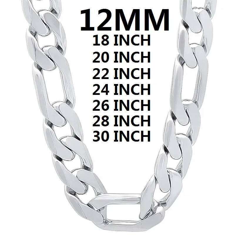 solid Sterling Sier necklace for men classic 12MM Cuban chain 18-30 inch Charm high quality Fashion jewelry wedding