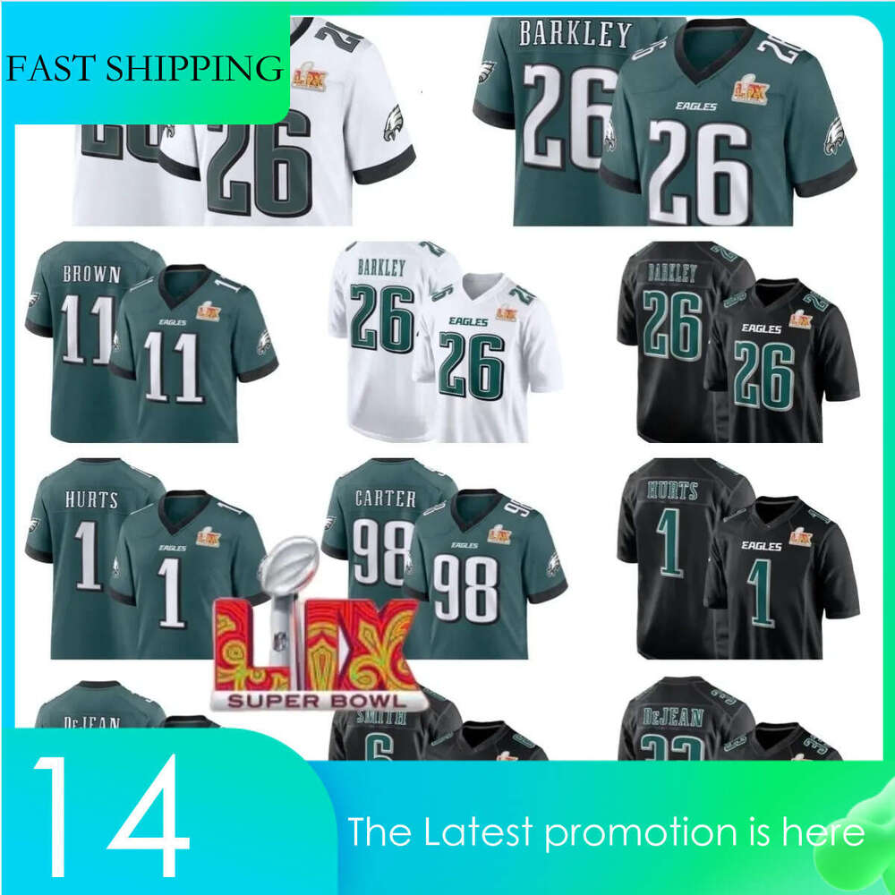 Eagles Jersey Saquon Barkley Hurts DeVonta Smith A.J. Brown Cooper DeJean Jalen Carter Super Bowl LIX Game Player Football