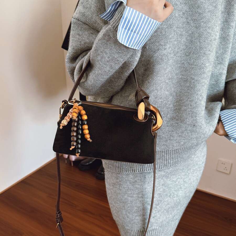 Designer Bags Brown Shoulder Boston Bag Suede 2025 Simple Elegant Commuter Women's Shoulder Versatile Trendy Crossbody Bag