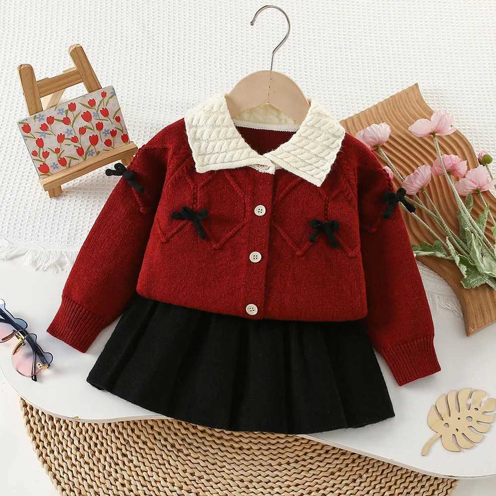 Girls Knitted Clothes Sets Autumn Winter Children Woolen Jersey Sweaters Coats Skirts Kids Princess Dress Suit For Baby Outfits L2509267FXV