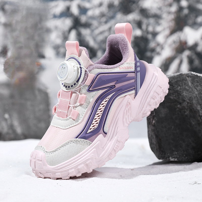 Women's shoes winter new children's leather surface wool lining double cotton sports shoes suitable for older children's trendy casual 