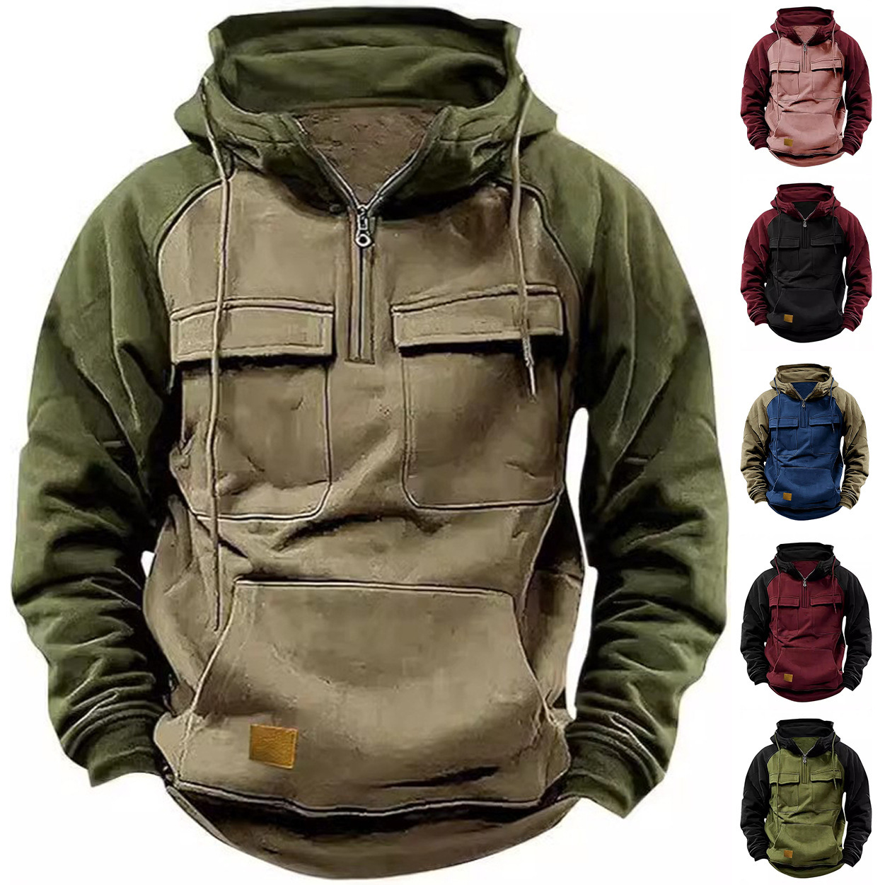 Designer Clothing Luxury Hoodie European Size Spring Autumn Winter Hooded Loose Stand Collar Casual Sweatshirt Men's Multi-pocket Cardigan Zipper