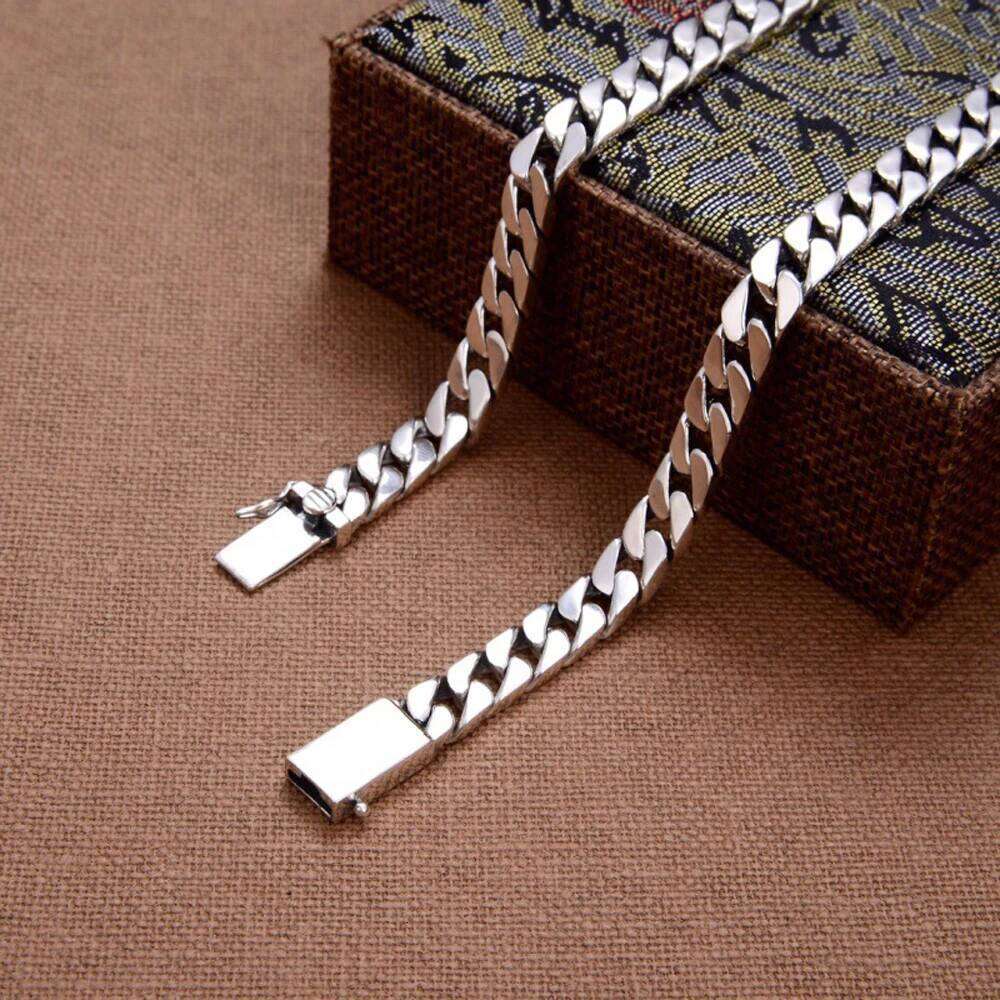 Daifuni S Sterling Sier 7MM Cuban Curb Chain Miami Necklace for Men Fashion Fine Hip-Hop Figaro Jewelry 40-70cm