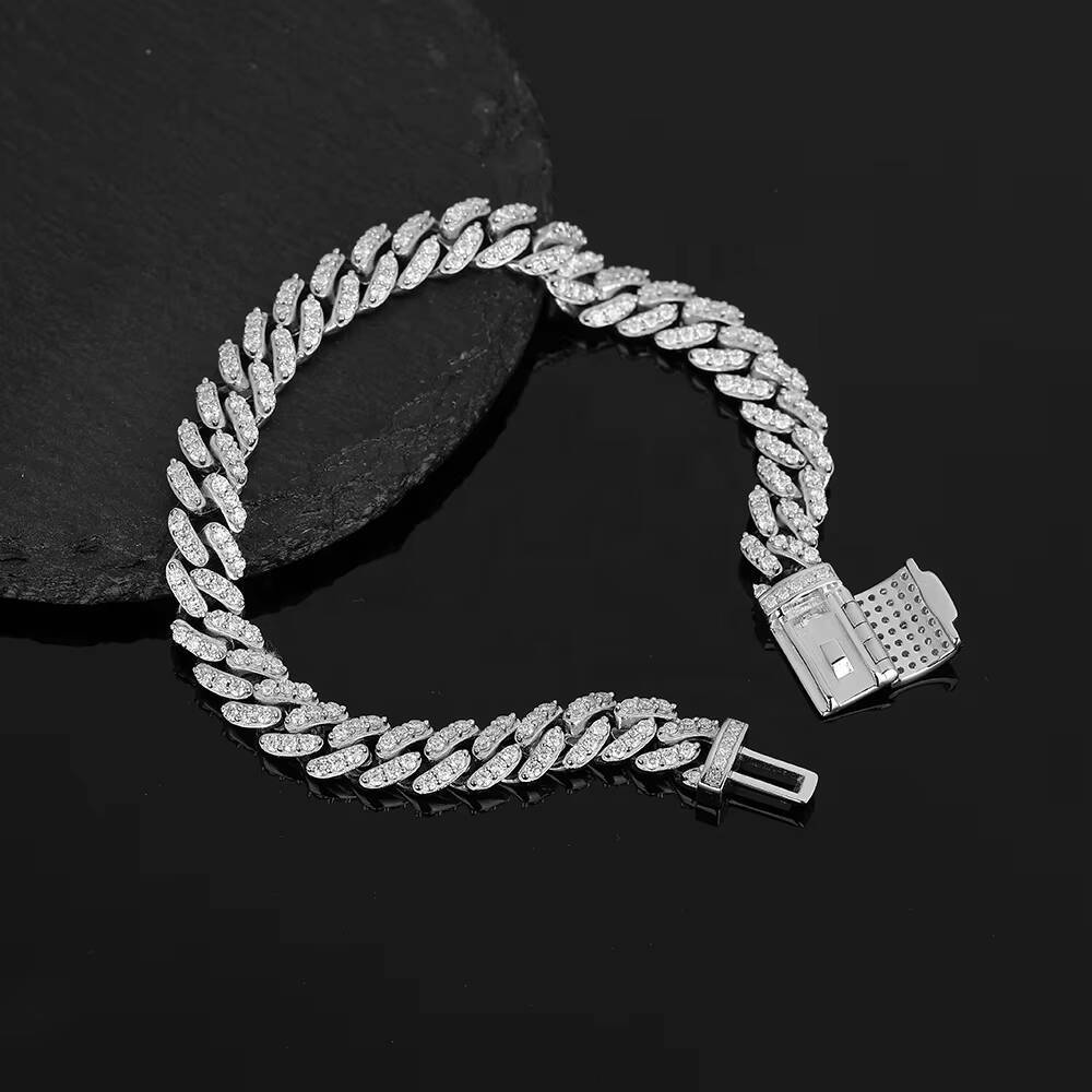 Moissanite Cuban Chain Miami Link Bracelet 8mm 1Row S925 925 Sterling Silver GRA VVS D Color Gold Plated Cadena Cubana Hip Hop