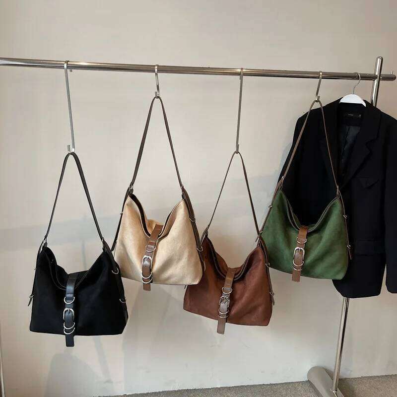 2025 Autumn New Vintage Suede Tote For Women Large Capacity Designer Trendy Commuter Crossbody Bag Fashionable