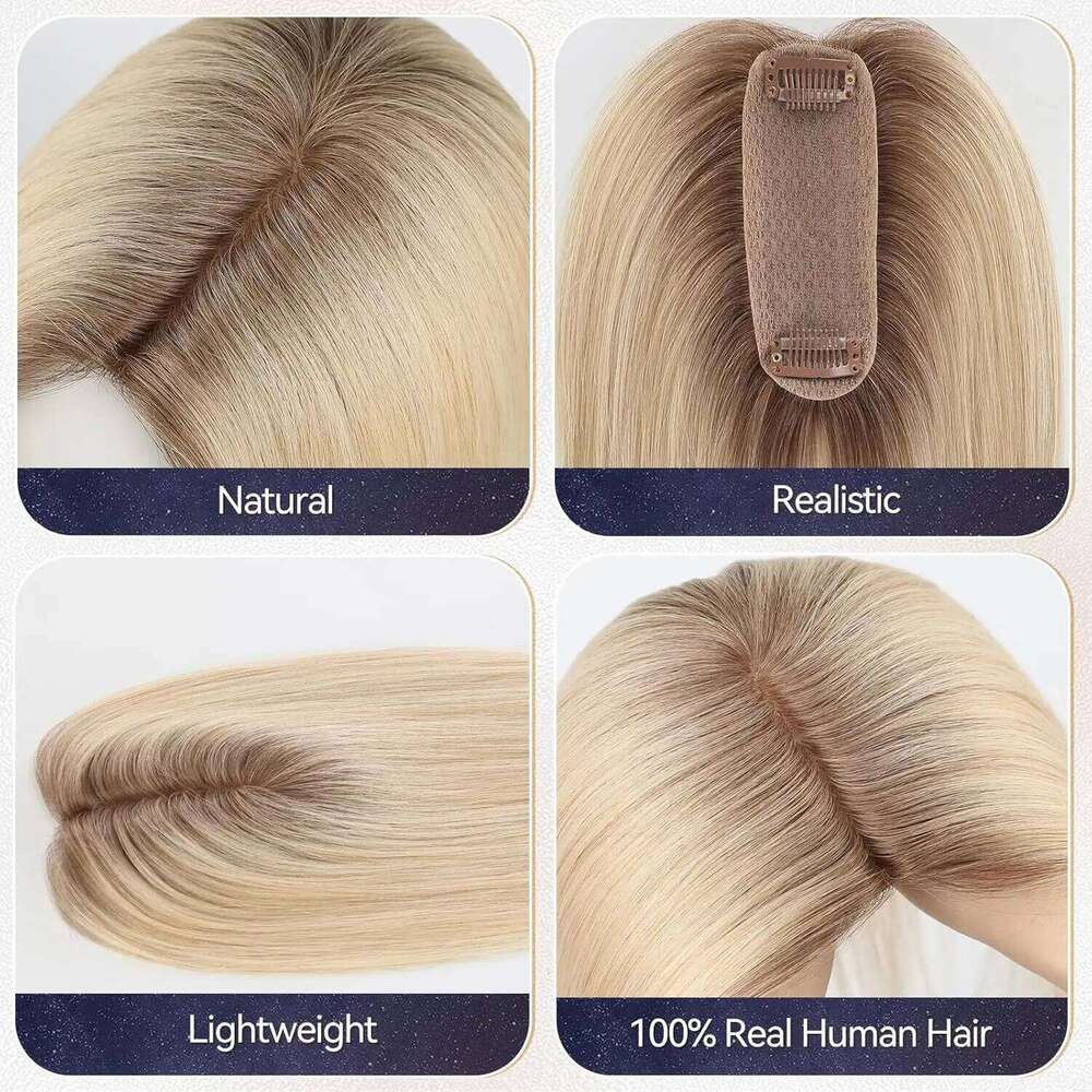 12 Inch Silk Base ombre Light Blonde No Bangs Straight Natural Human Hair Toppers for Women Daily Use