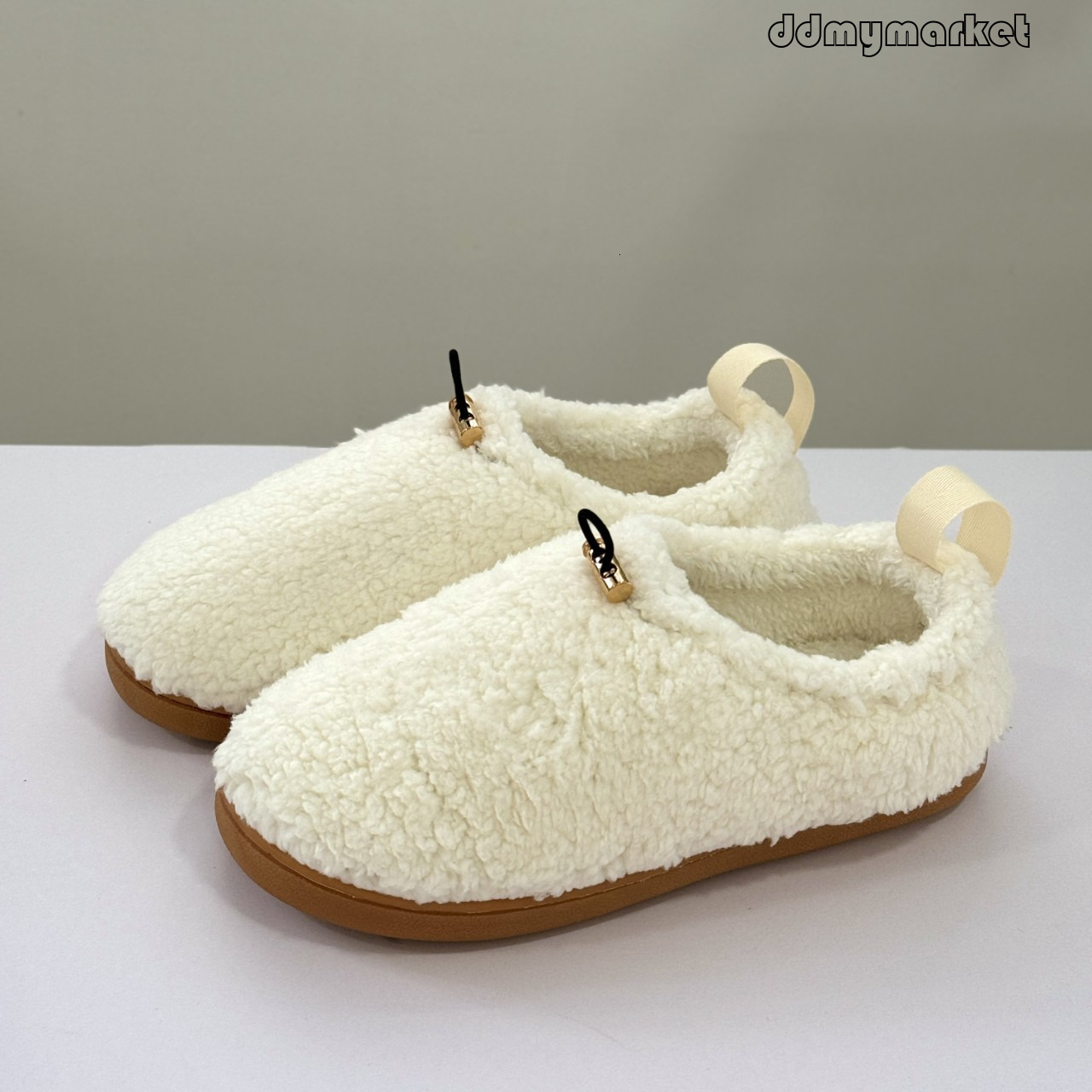 Slippers with Teddy Rope Buckle, Adjustable Full Coverage, Autumn and Winter Cotton Shoes for Outdoor Wear ddmymarket
