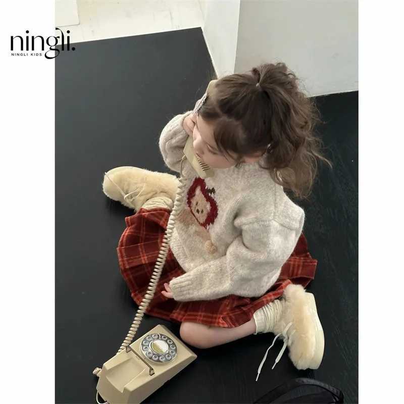 Childrens Clothing Girls Autumn Clothing2024New Suit Childrens Fashionable Bow Brushed Hoody Plaid Skirt L250926CKB6