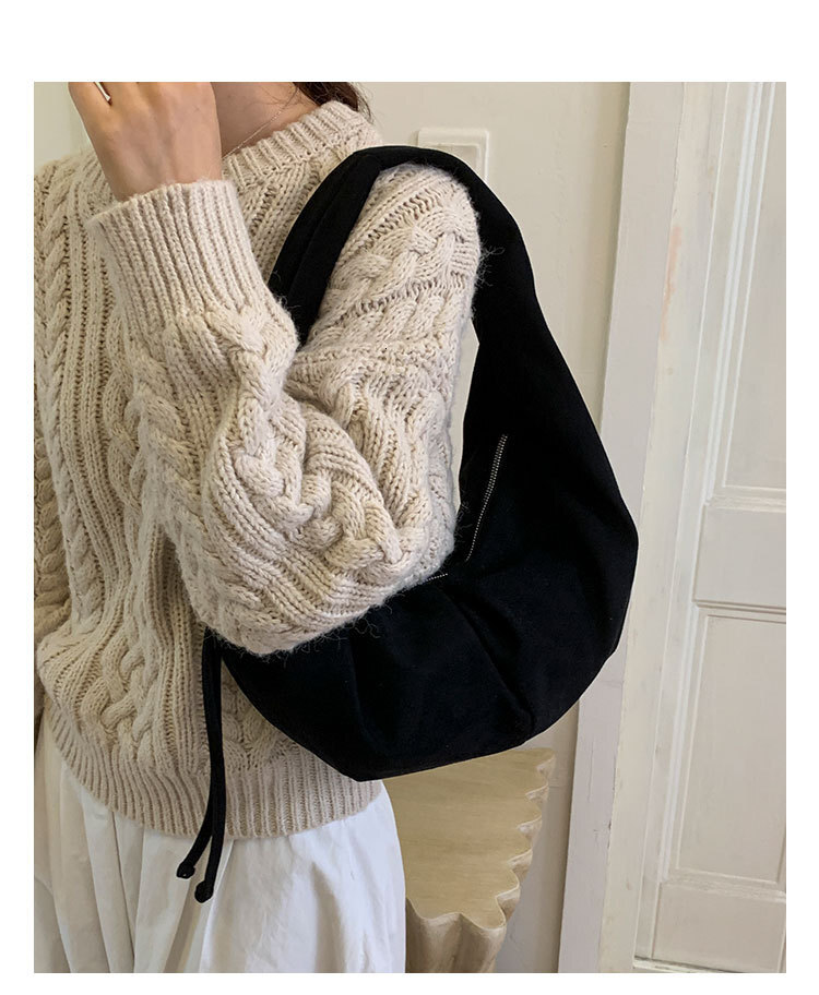 Korean style suede half moon shaped women s armpit bag autumn and winter new style suede retro simple Luxury bag pleated handbag designer bag Designer