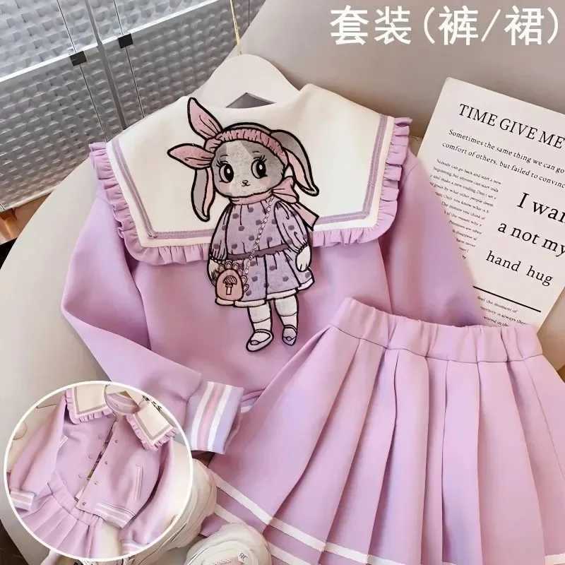 Girls Spring and autumn Korean version of foreign style princess style girl cartoon coat pleated skirt twopiece set L2509263U8L
