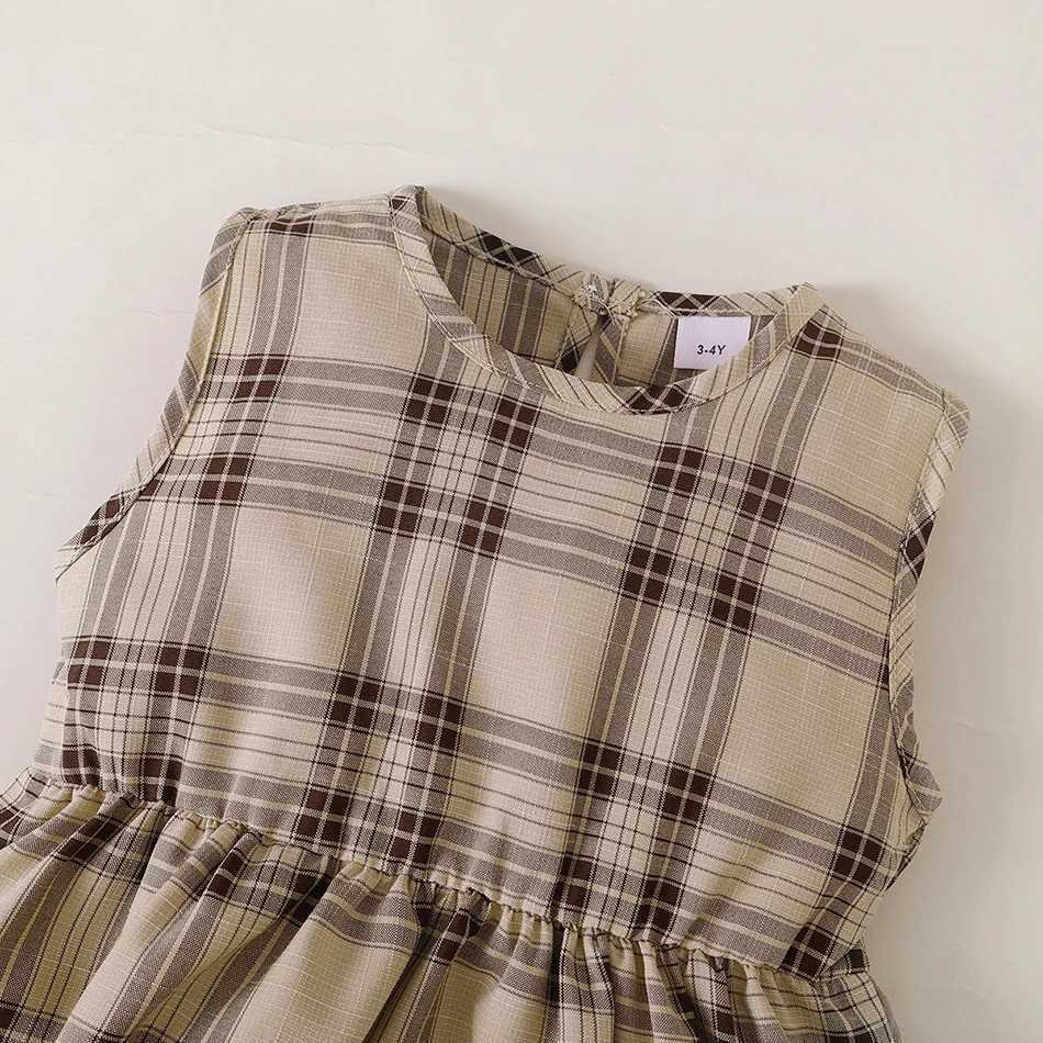 Girls Spring Autumn Apricot Coat Apricot Checkered Long Skirt Two Piece Set Outdoor Activities Birthday Gift Children Sets L250926IXQ6