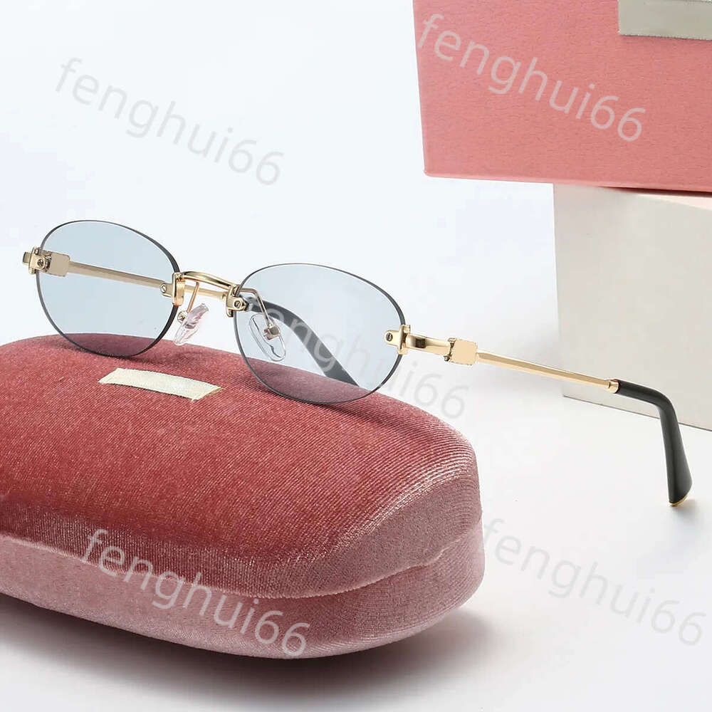 Designer Women's Miusss Frameless Oval Metal Leg End Luxury Outdoor Beach Travel Photography Daily Wear UV Resistant Sunglasses High Quality E72