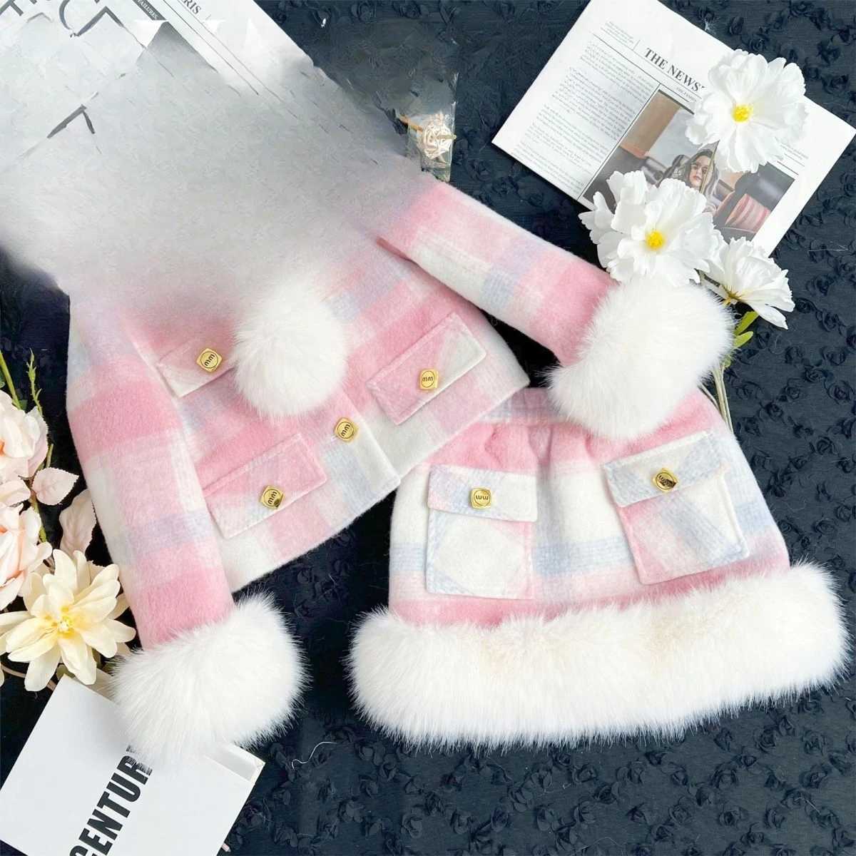 Single Breasted CoatShortskirt 2PCS Kids Winter Princess Clothes Set Toddler Girl Autumn Clothing Children Lattice Elegant Suit L2509261RC8