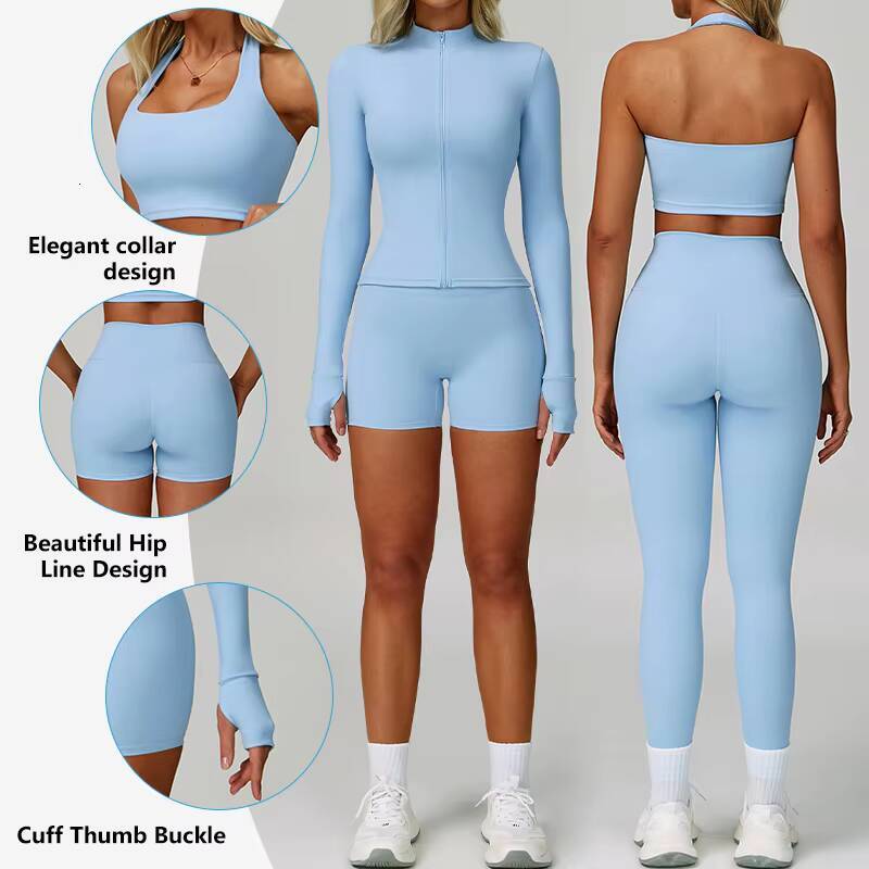 TZ6116 Wholesale Factory Women Two Piece Halter Nude Feeling Bra Matching High Waist Quick Dry Legging and Shorts Yoga Set