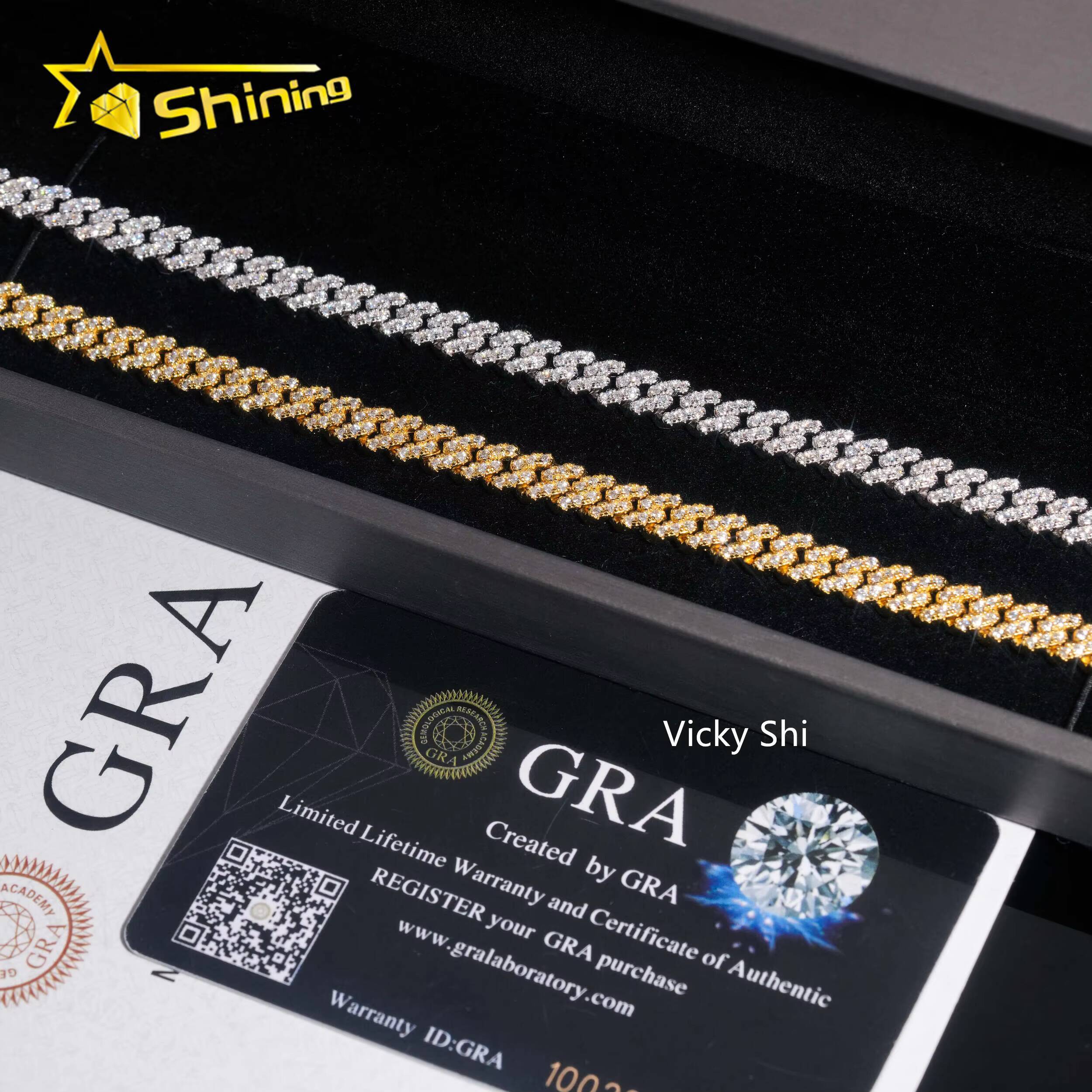 Hip Hop Jewelry GRA Iced Out Mens Womens Moissanite Bracelet 925 Silver Gold Plated 6mm VVS Moissanite Cuban Bracelet