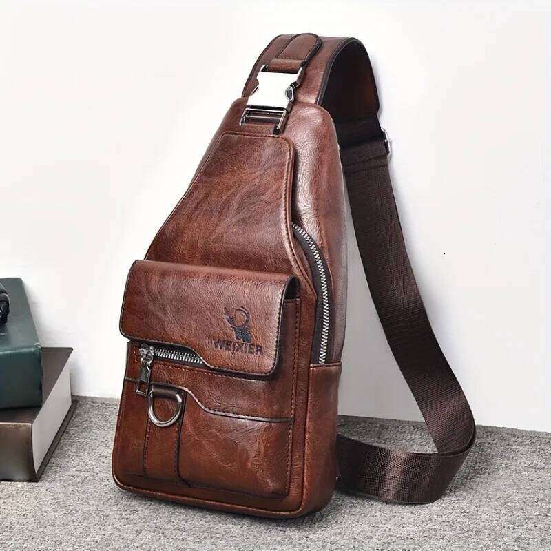 1pcs Vintage Waterproof PU Crossbody Bag Anti-Stain Large Capacity Casual Outdoor Travel Chest Pack Fashionable shoulder bag