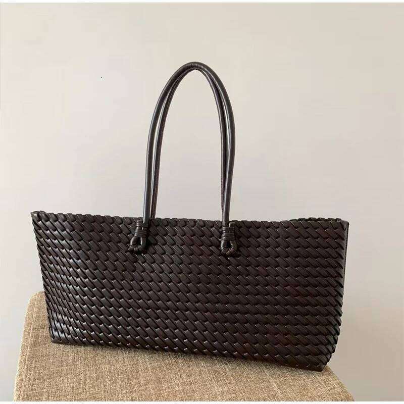 Top Handle Tote Elongated Exquisite Woven Shopping Magnetic Closure Pocket Shoulder Bag Designer Horizontal Purse
