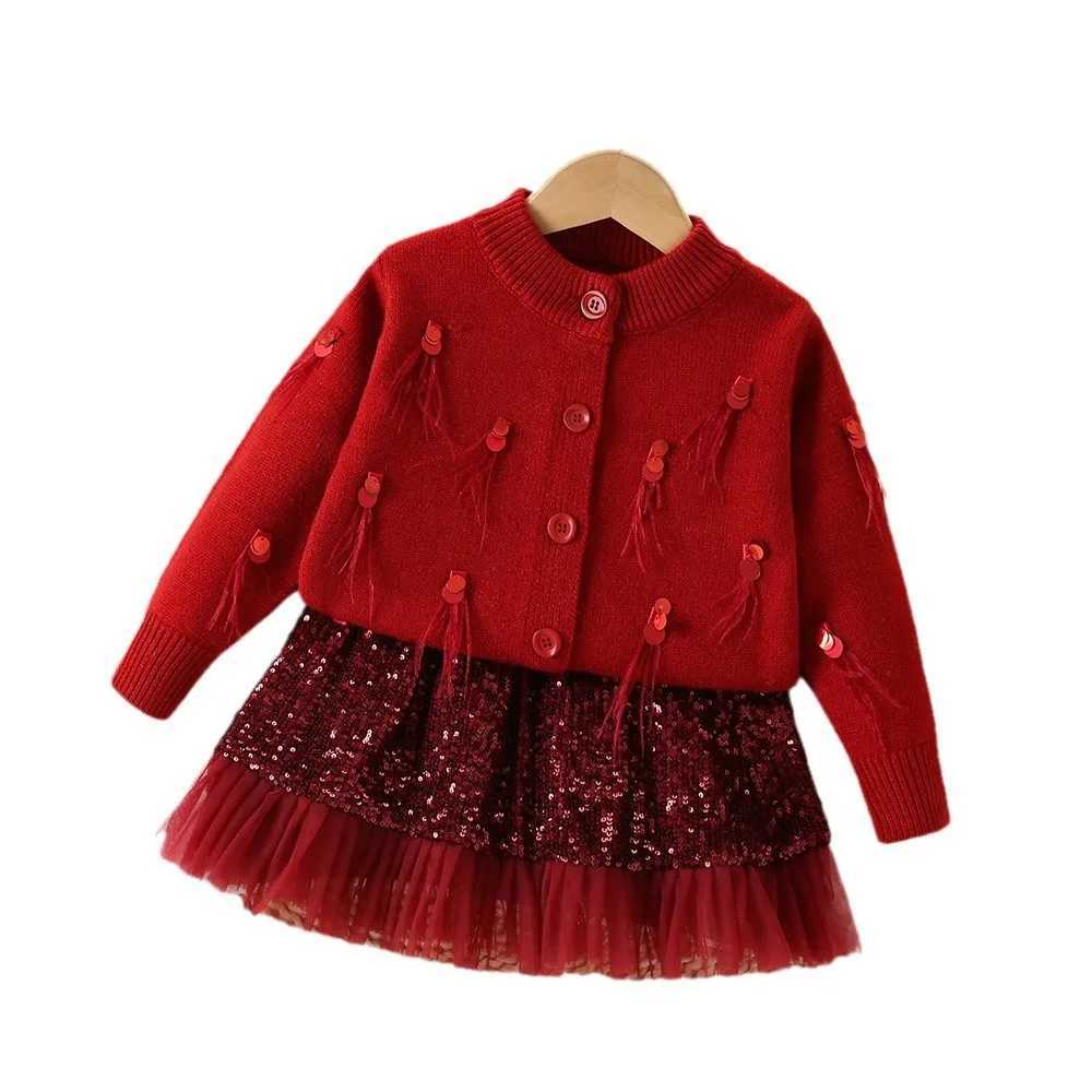 Korean Toddler New Collection Girl Autumn Set Childrens Fashionable Little Style Bowknot Cardigan Sequined Trendy Skirt L250926ZL16