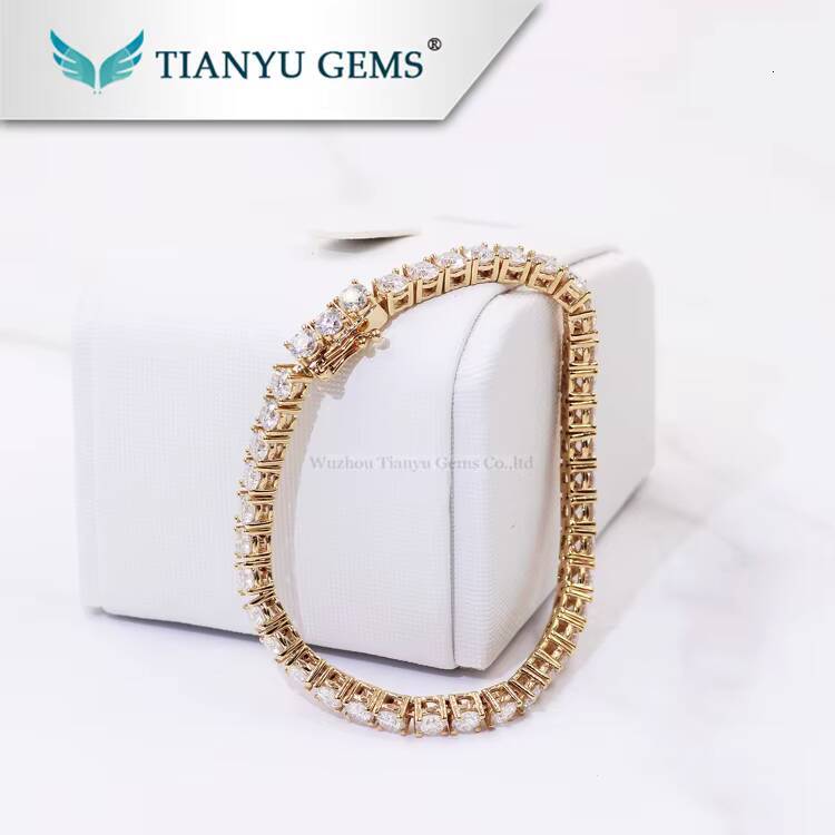 Tianyu Gems Pure Hand Make 2mm 3mm 4mm Round White Moissanite Tennis Bracelet in 14k18k Real Gold Jewelry