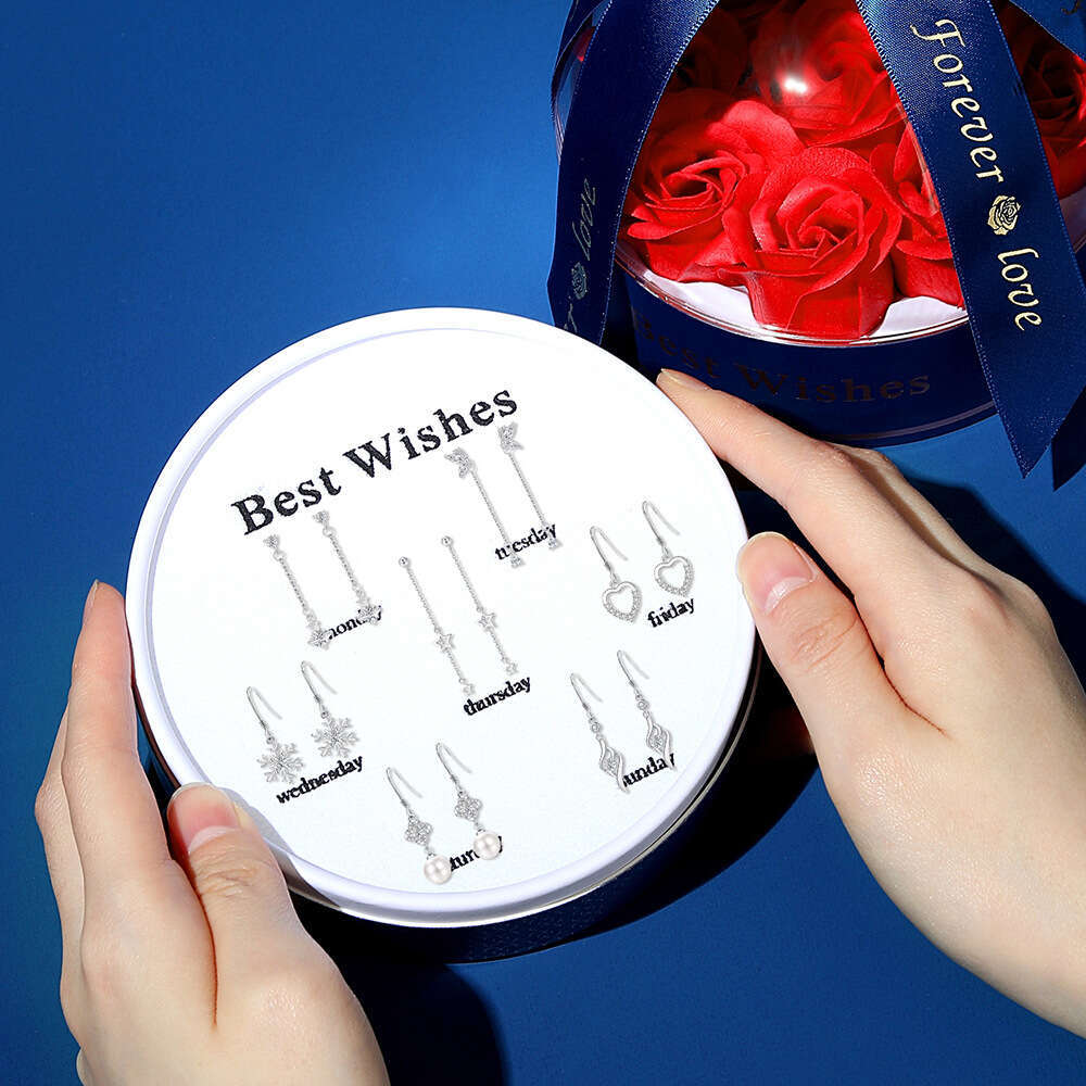 S999 Pure Sier Sparkling Dia Four-Leaf Clover Pearl Earrings Weekly Ear Studs Box Valentine's Day Birthday Gift