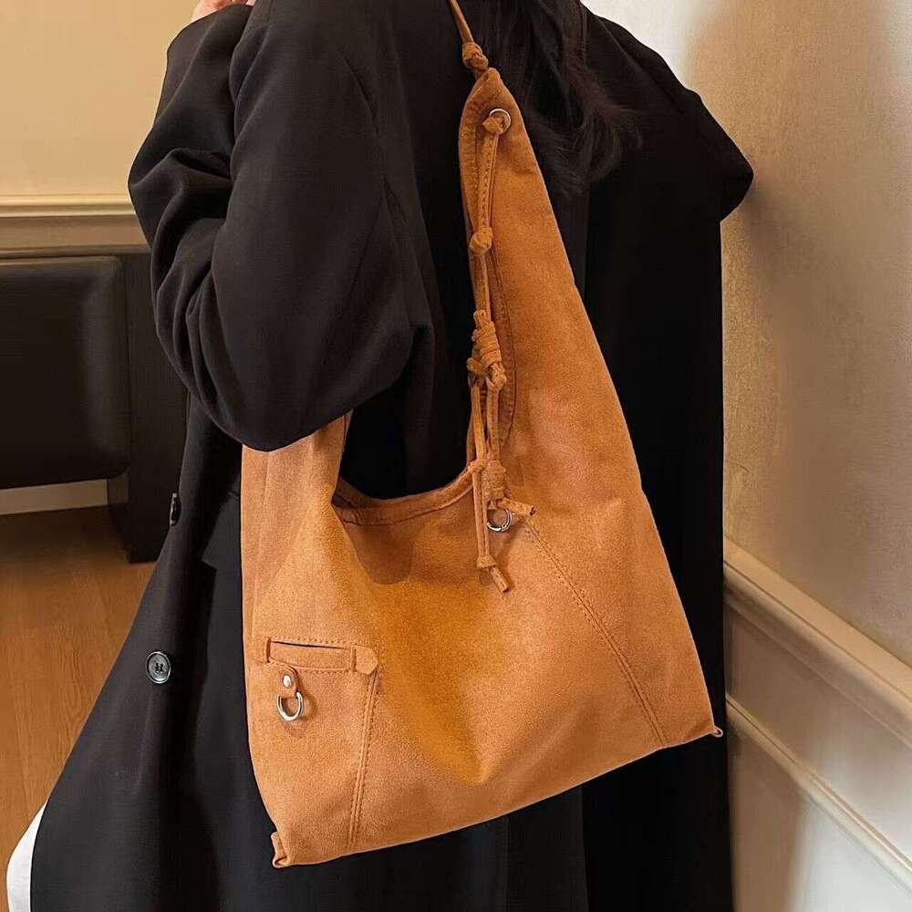Vintage Suede Designer Tote Autumn Half Moon Hobos Women Shoulder Bag High Quality Frosted Handbag Fashion Shopper Purses totebag