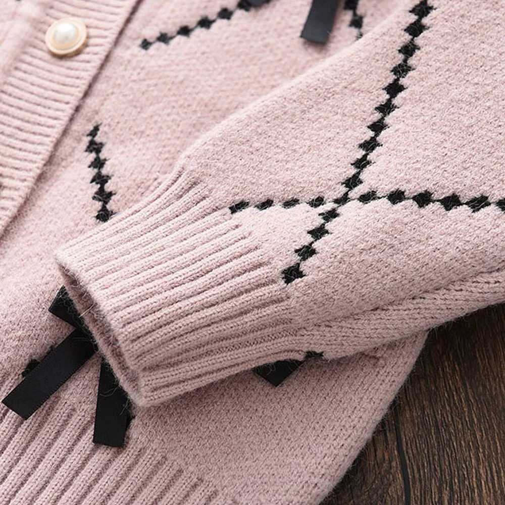 Bear Leader Winter Childrens Clothing Pearl Tie Accessories Cardigan Sweaterwide Leg Pants Twopiece Sets Kids Clothes Girls L2509265XF2