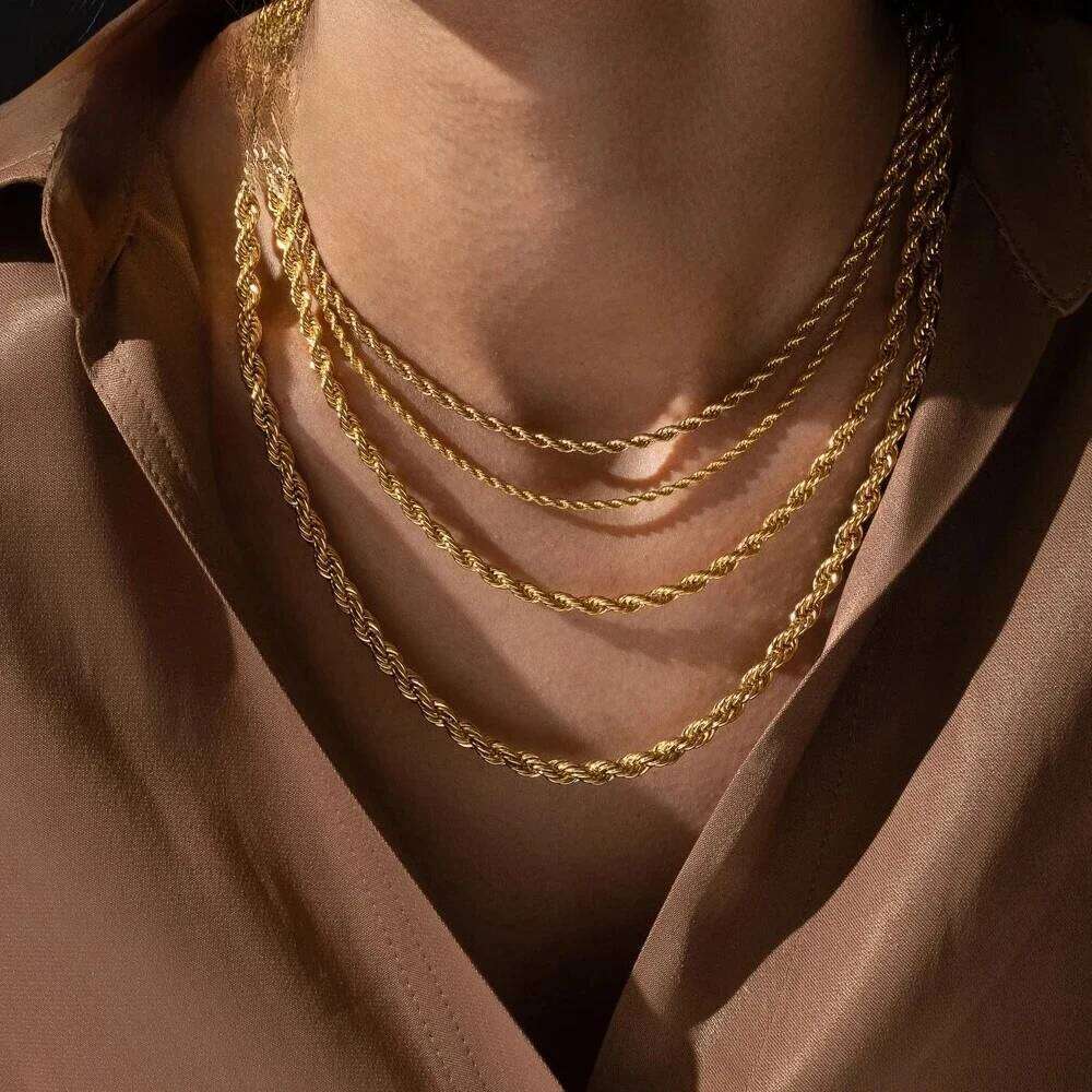 H.JEWEL 2/3/4/5MM 316 Rope Chain Necklace Stainless Steel Never Fade Waterproof Choker Men Women Jewelry Gold Color Chains Gif