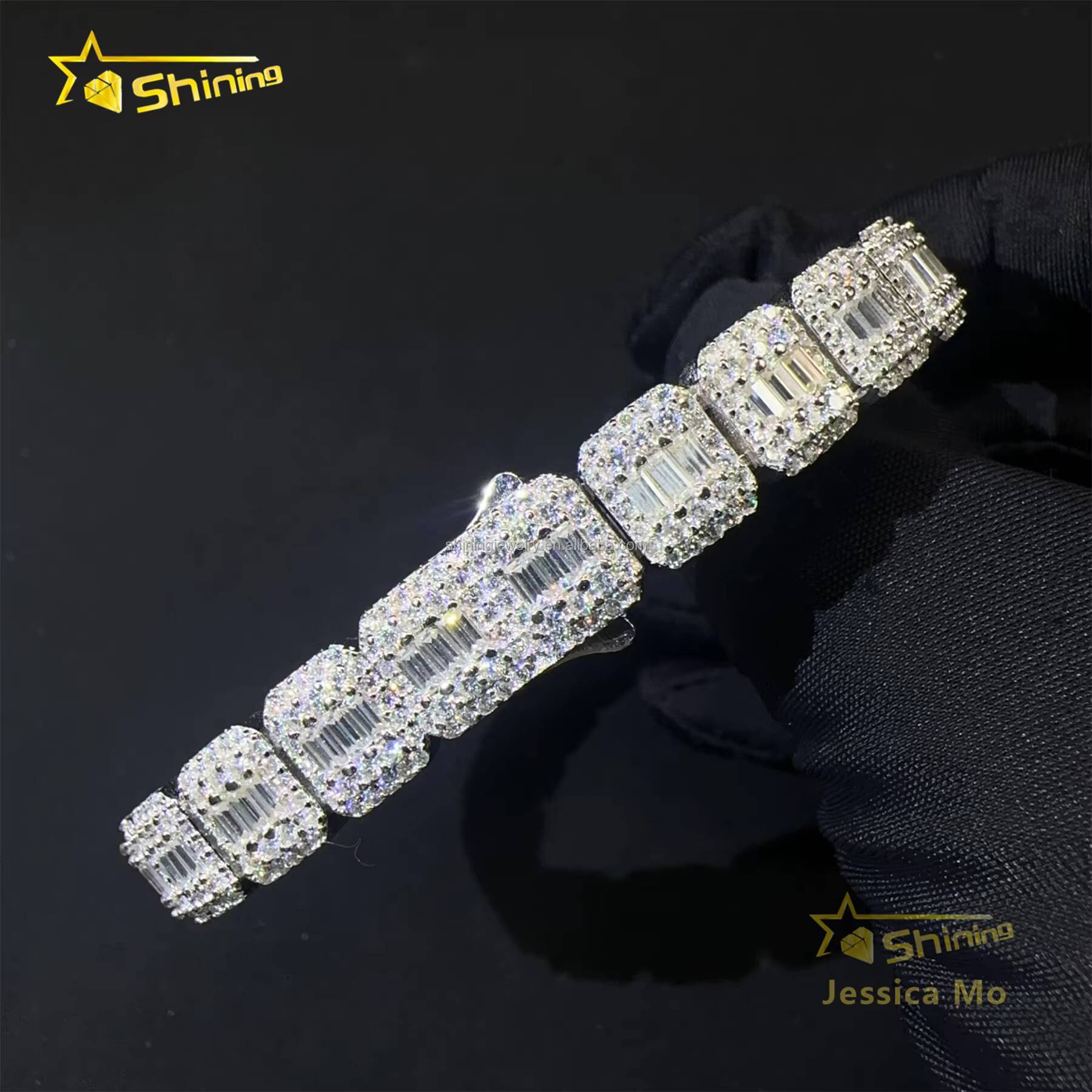 Unique Design Popular S925 Solid Silver10mm Hip Hop Jewelry VVS1 Baguette Moissanite Iced Out GRA Certificate Tennis Bracelet