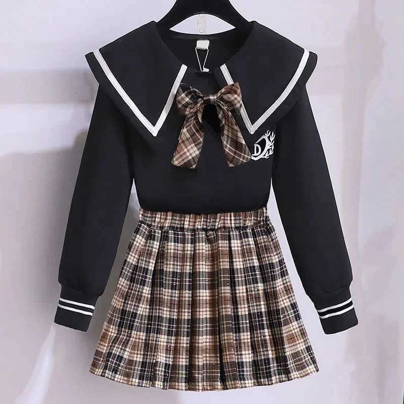 Girl Clothes Sets New Spring Autumn Children Girl Sweatshirt Tops and Plaid Skirt 2pcs Clothes Suit Teen Girl Uniform Suit 315y L2509267WQY