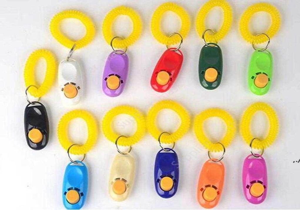 Dog Button Clicker Pet Sound Trainer with Wrist Band Aid Guide Pet Click Training Tool Dogs Supplies 11 Colors 100pcs DAU1047769426